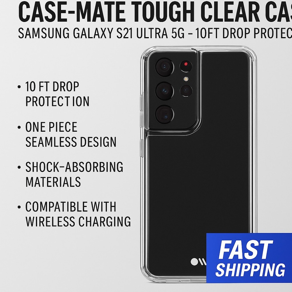 Case-Mate Tough Clear Case Samsung Galaxy S21 Ultra 5G‎ – 10ft Drop Protection